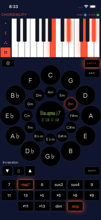 Chordality piano chord display